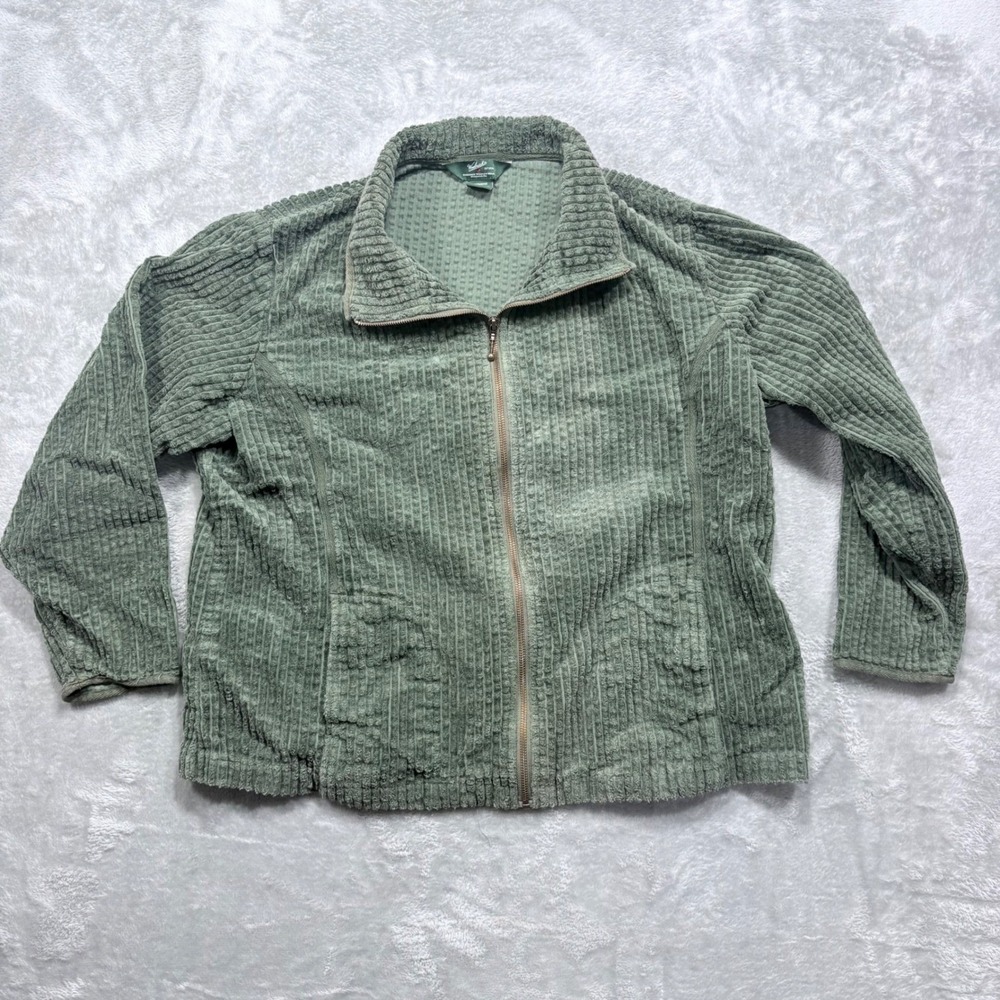 Woolrich Full Zip Jacket Womens 2XL Spruce Green Corduroy Waffle Knit 2291